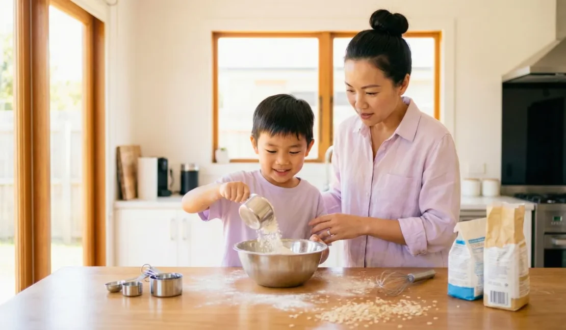 Anak membantu memasak
