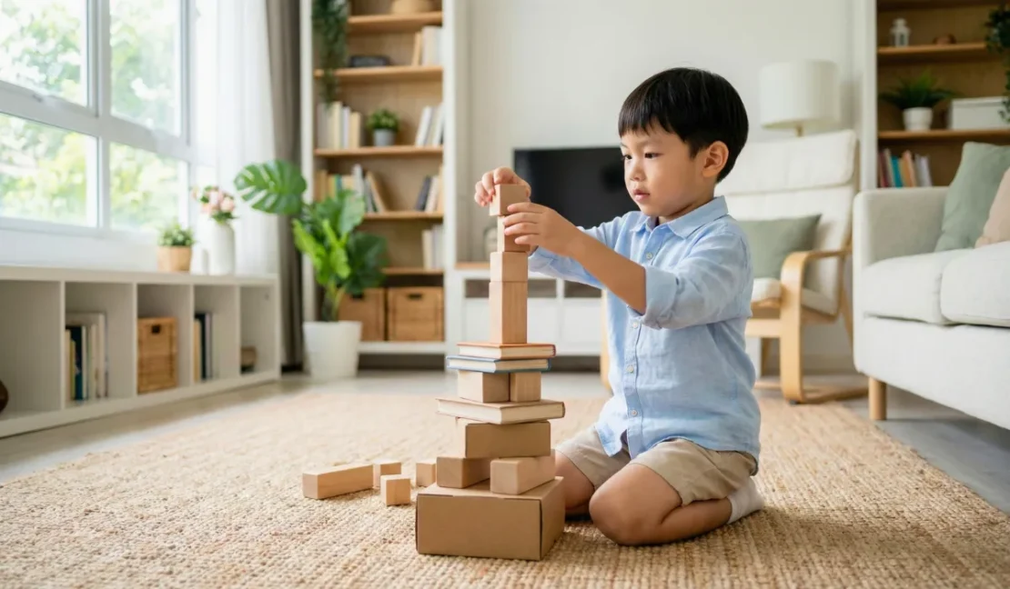 anak bermain balok lego
