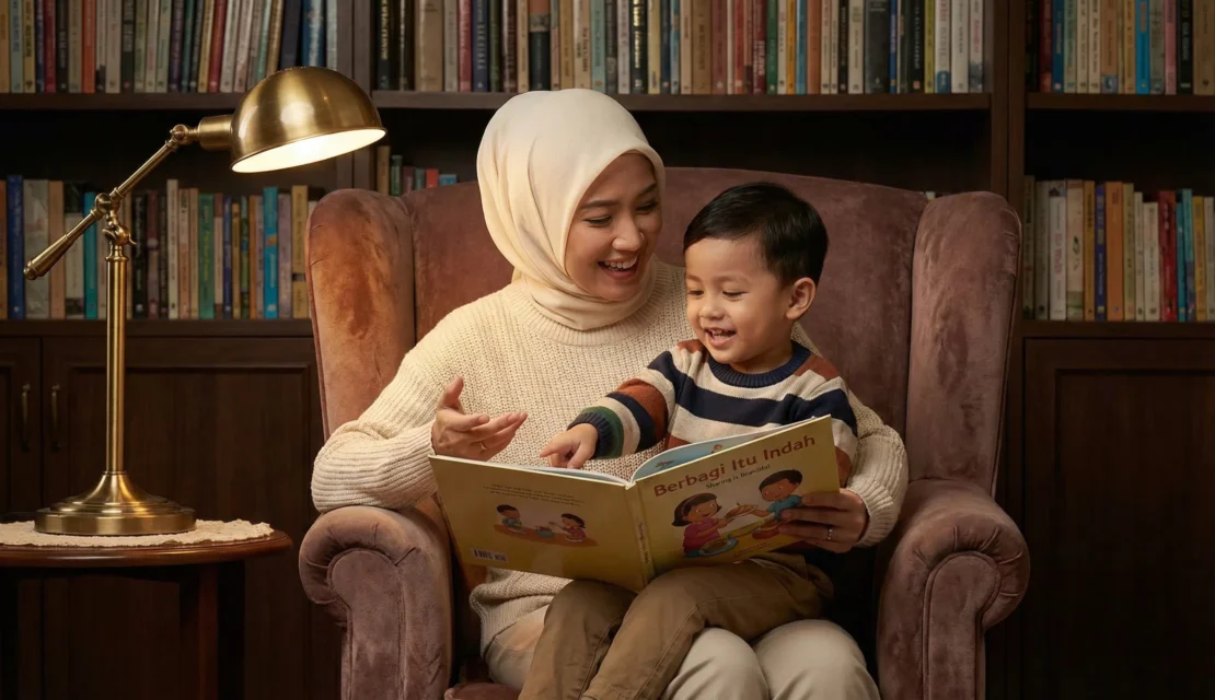 2-membacakan-buku-cerita-anak-tentang-berbagi-kebaikan_www.appletreebsd.com