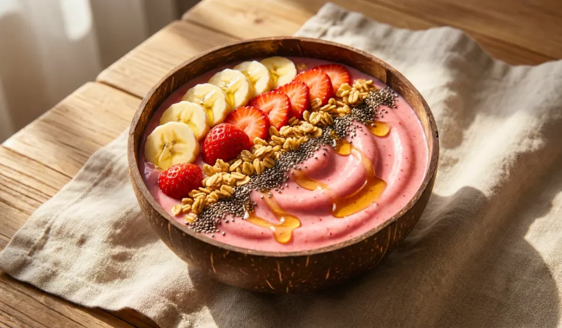 Inspirasi Menu Buka Puasa Smoothie Bowl Pisang Stroberi_www.appletreebsd.com