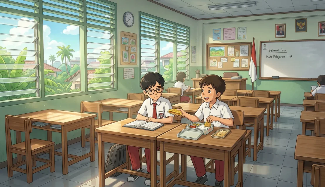 3-ilustrasi-teman-sekolah-berbagi-makanan-bekal_www.appletreebsd.com