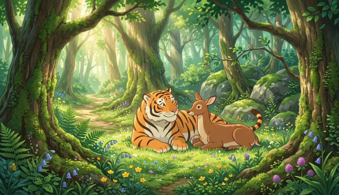 4-cerita-dongeng-hewan-hutan-harimau-dan-rusa-ghibli-style._www.appletreebsd.com