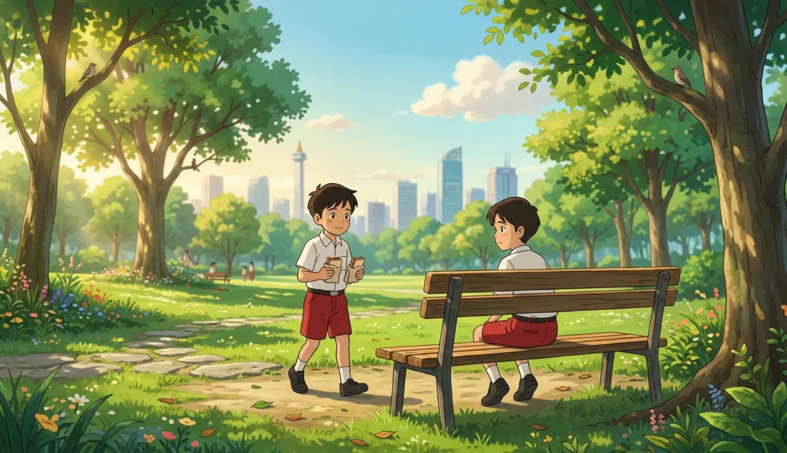 5-sahabat-berbagi-roti-cokelat-di-taman-savana_www.appletreebsd.com