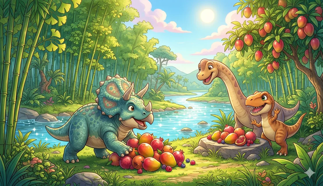 5. cerita-4-trio-triceratops-berbagi-buah_www.appletreebsd.com