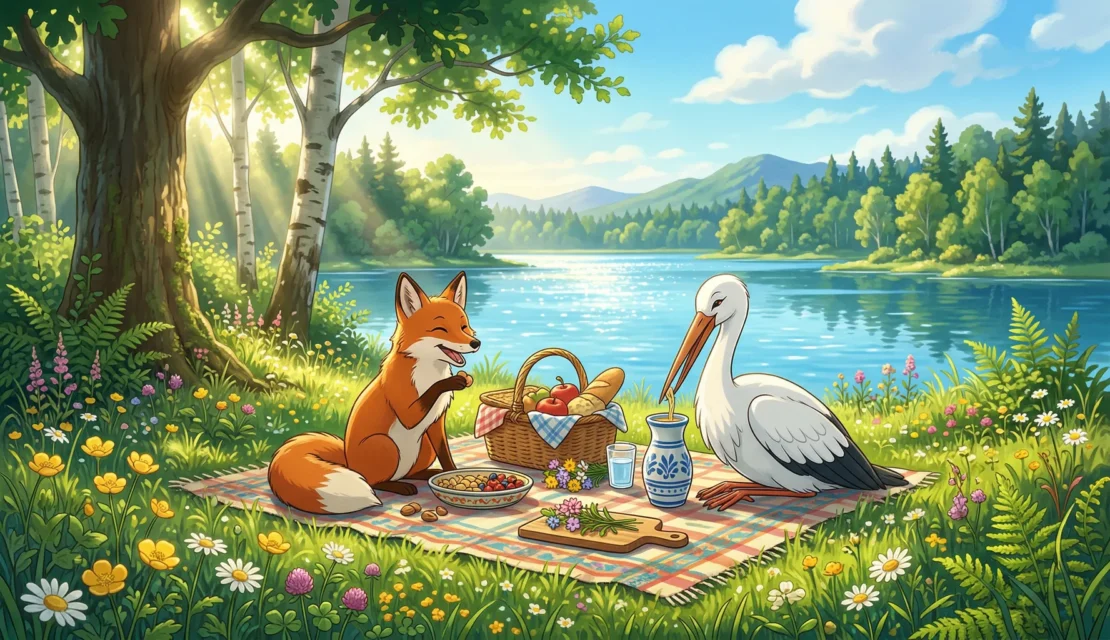 6-dongeng-anak-bergambar-rubah-dan-bangau-ghibli-style_www.appletreebsd.com