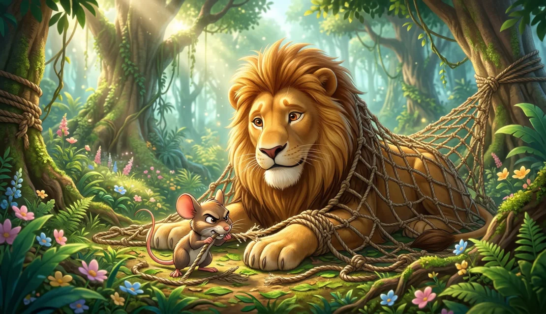 7-fabel-tikus-kecil-menolong-singa-terperangkap_www.appletreebsd.com