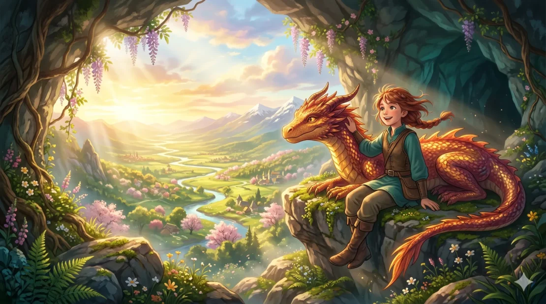 9-girl-and-dragon-mountain-cave-fantasy_www.appletreebsd.com