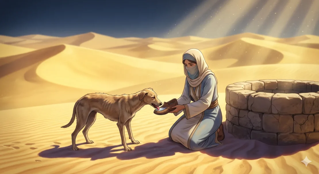 10-woman-feeding-thirsty-dog-desert._www.appletreebsd.com