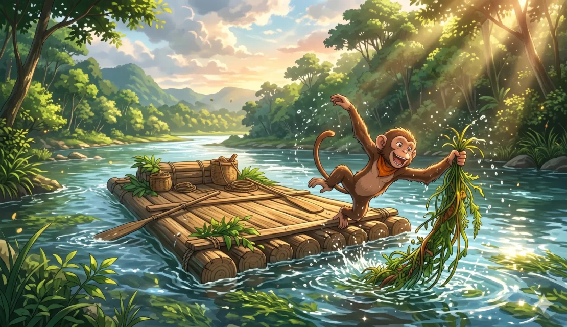 10. playful-monkey-laughing-clearing-weeds-raft_www.appletreebsd.com