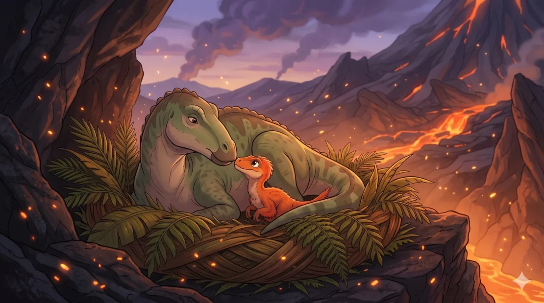 12-cerita-maya-maiasaura-merawat-bayi-velociraptor-ember-kasih-sayang_www.appletreebsd.com