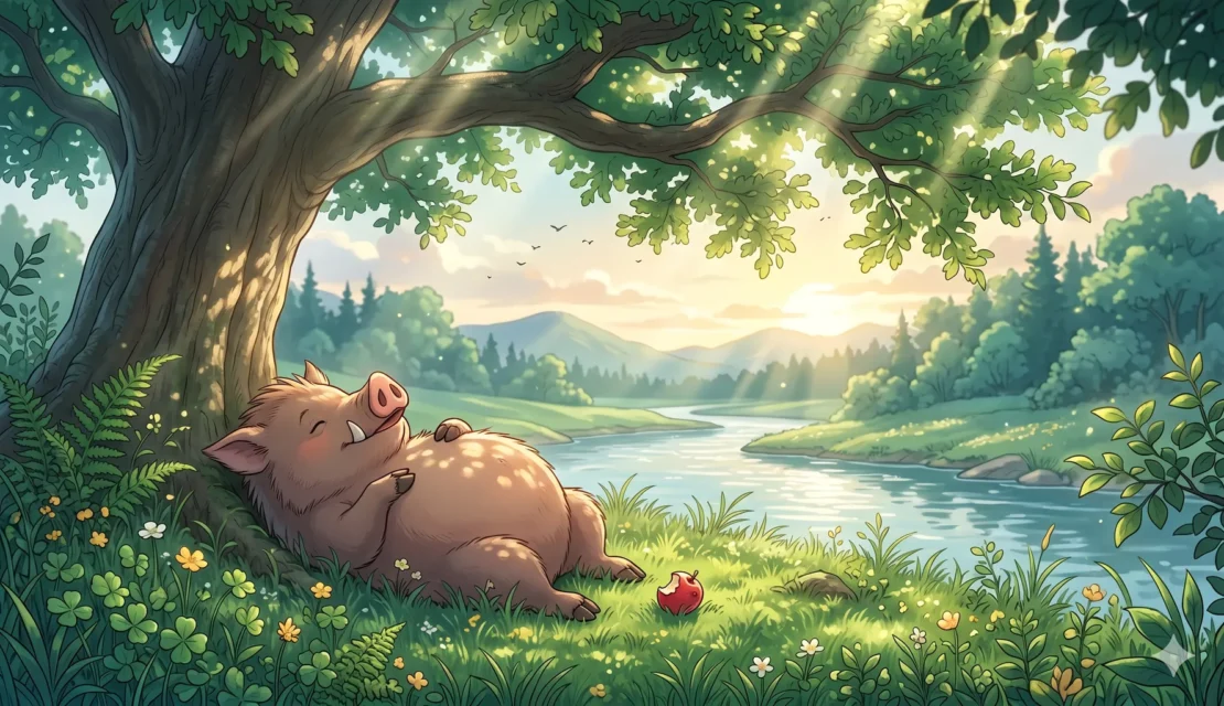 13. easygoing-boar-sleeping-eating-berries-tree_www.appletreebsd.com