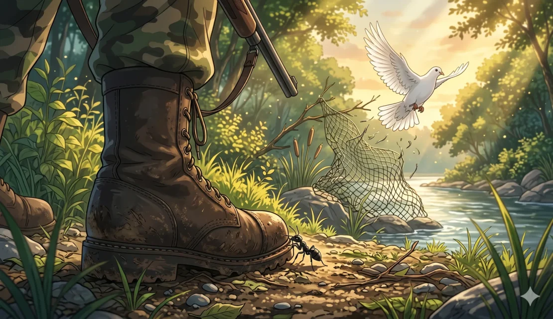 6. brave-ant-biting-hunter-saving-dove_www.appletreebsd.com