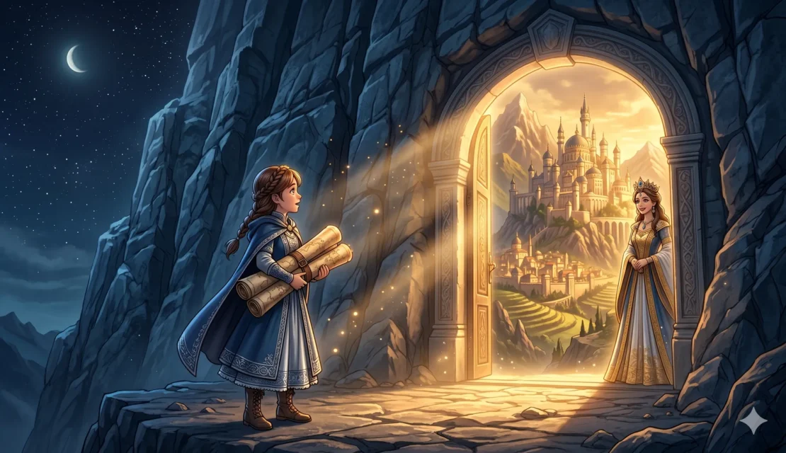 6. princess-entering-magical-paper-kingdom-door_www.appletreebsd.com