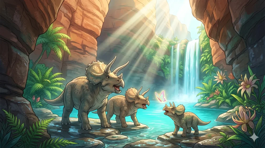 7-cerita-tiga-triceratops-bersaudara-mencari-sumber-air-oasis_www.appletreebsd.com