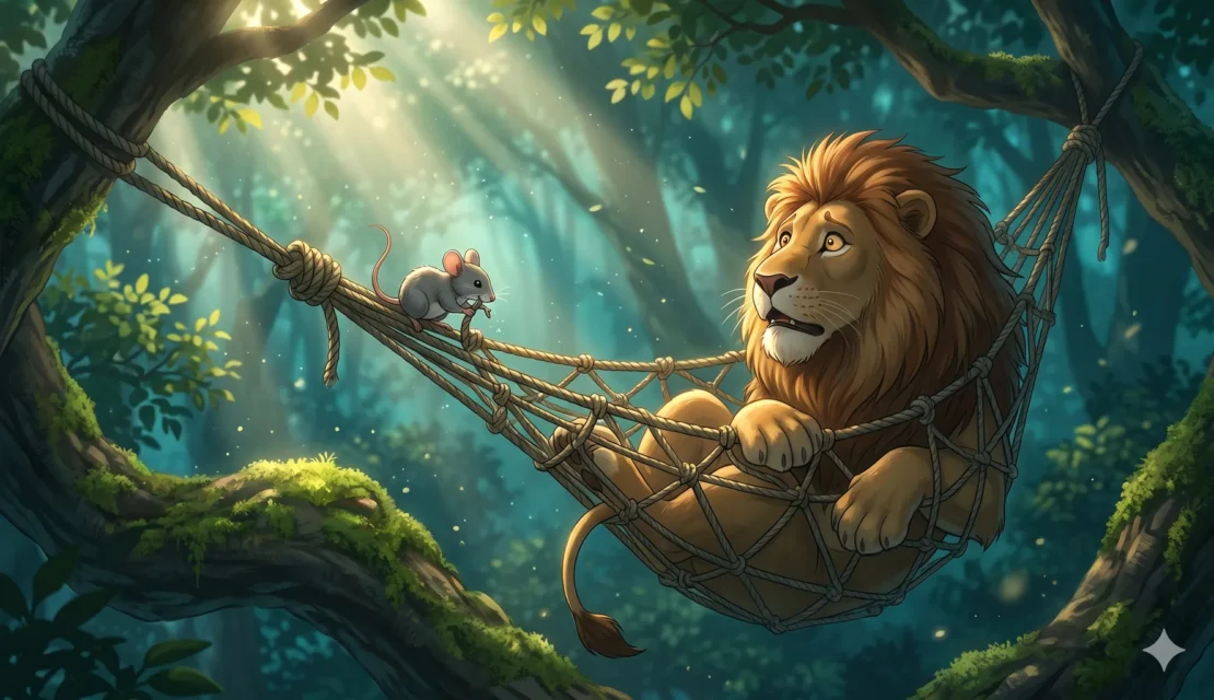 8. tiny-mouse-chewing-net-saving-lion_www.appletreebsd.com
