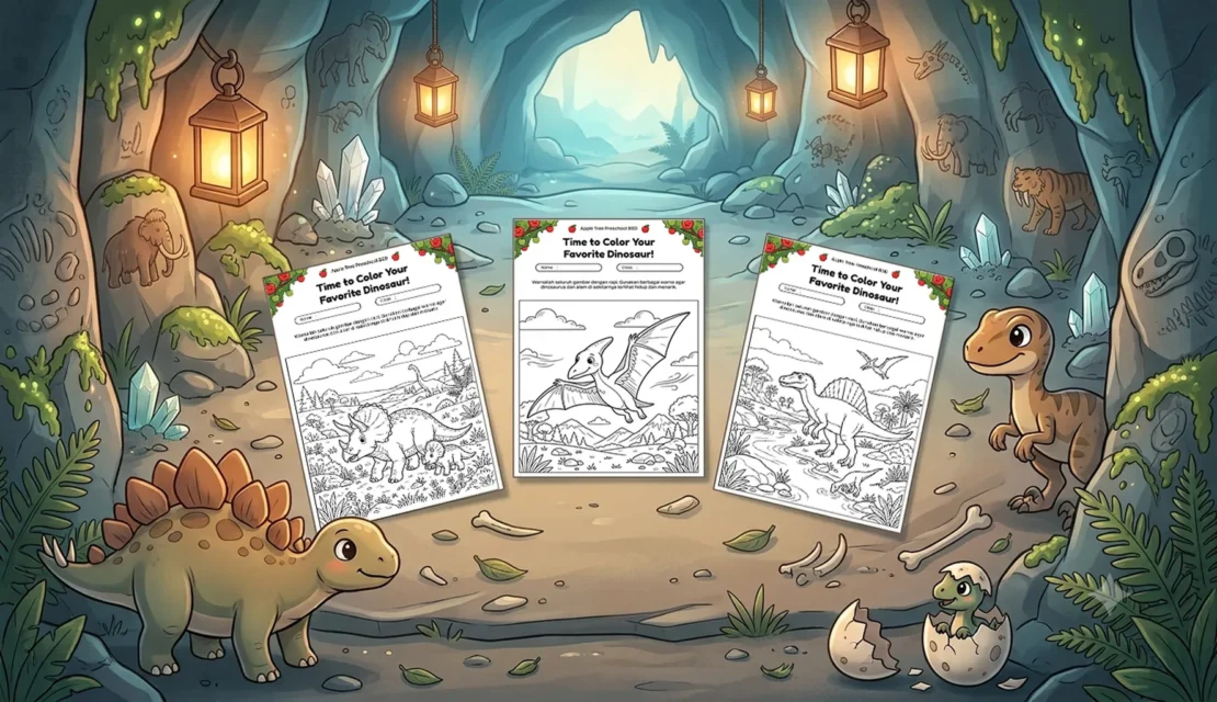 20+ Gambar Mewarnai Dinosaurus Lucu Untuk Anak TK Gratis Cetak