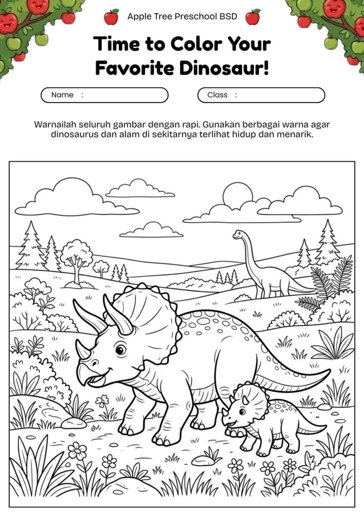 04-mewarnai-dinosaurus-triceratops-di-padang-rumput