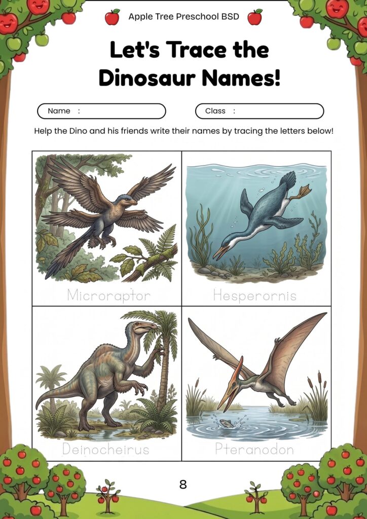 08-worksheet-anak-tk-paud-mengenal-nama-dinosaurus-pteranodon-archaeopteryx