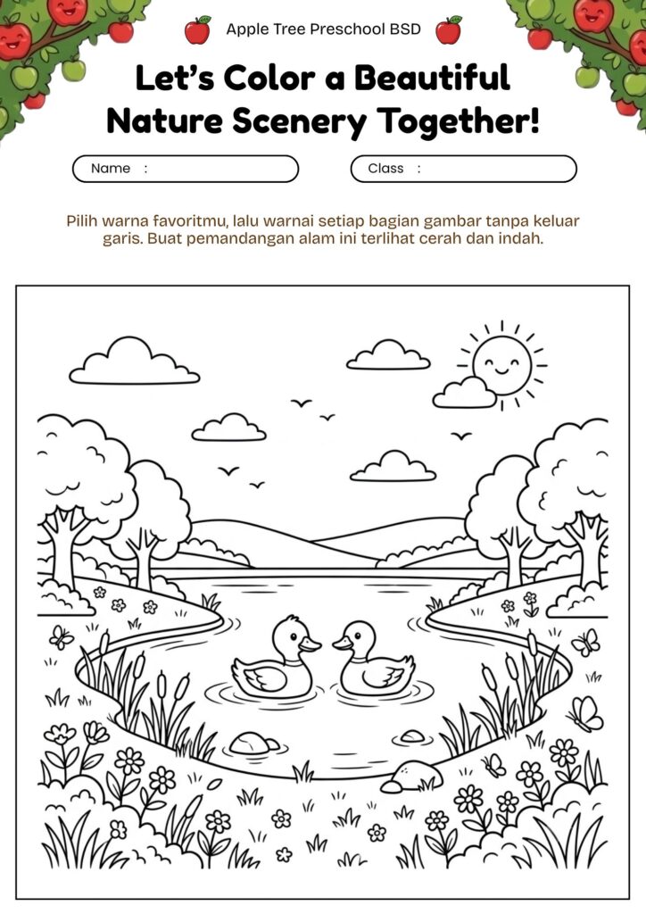 12. mewarnai-pemandangan-danau-dengan-bebek