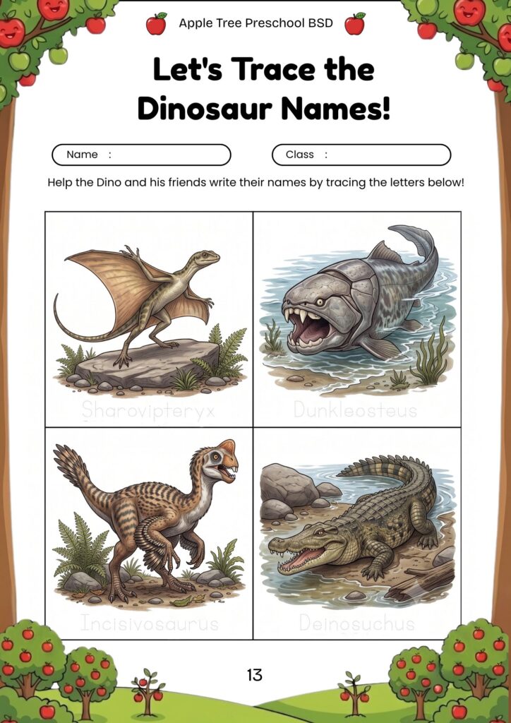 13-worksheet-anak-tk-paud-mengenal-nama-dinosaurus-brachiosaurus-tyrannosaurus