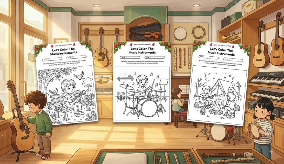 20 Koleksi Gambar Mewarnai Alat Musik Bikin Anak Kreatif