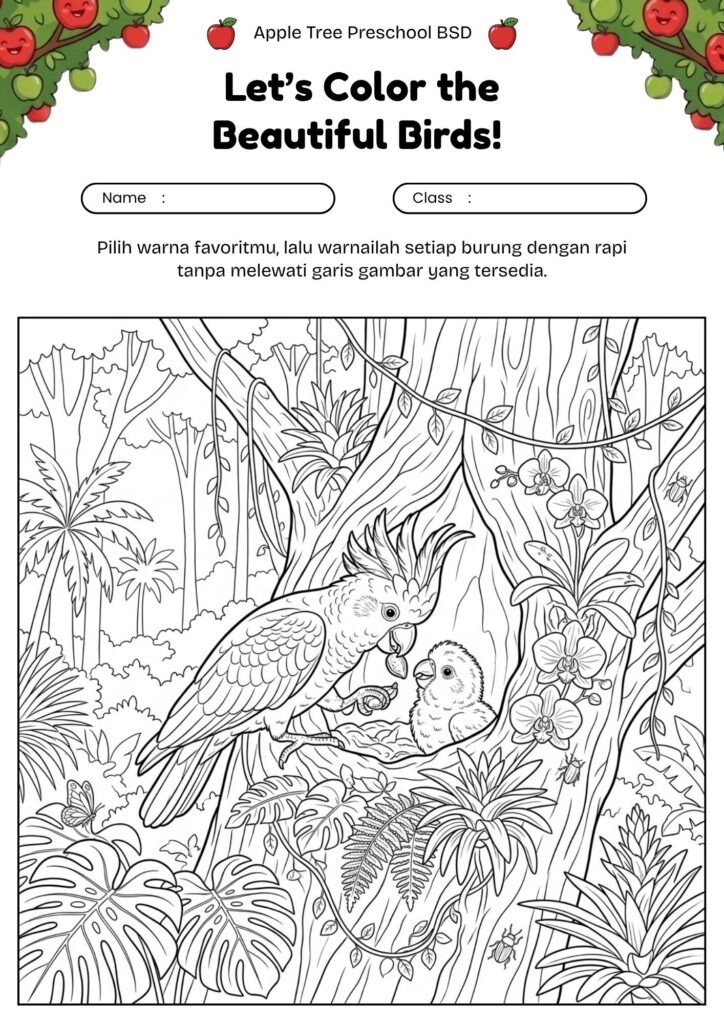 07-mewarnai-burung-kakaktua-di-pohon-tropis-worksheet-hewan