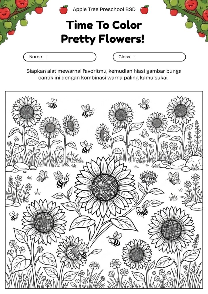 13-gambar-bunga-matahari-dan-lebah-untuk-mewarnai
