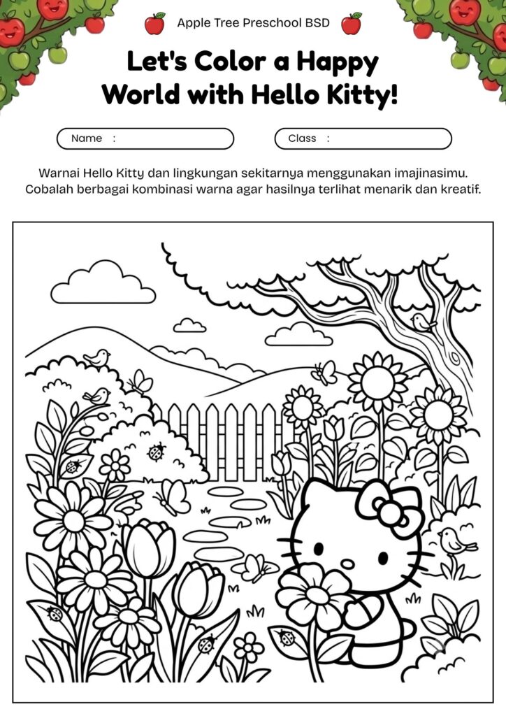2_gambar_mewarnai_hello_kitty_taman_bunga_cantik