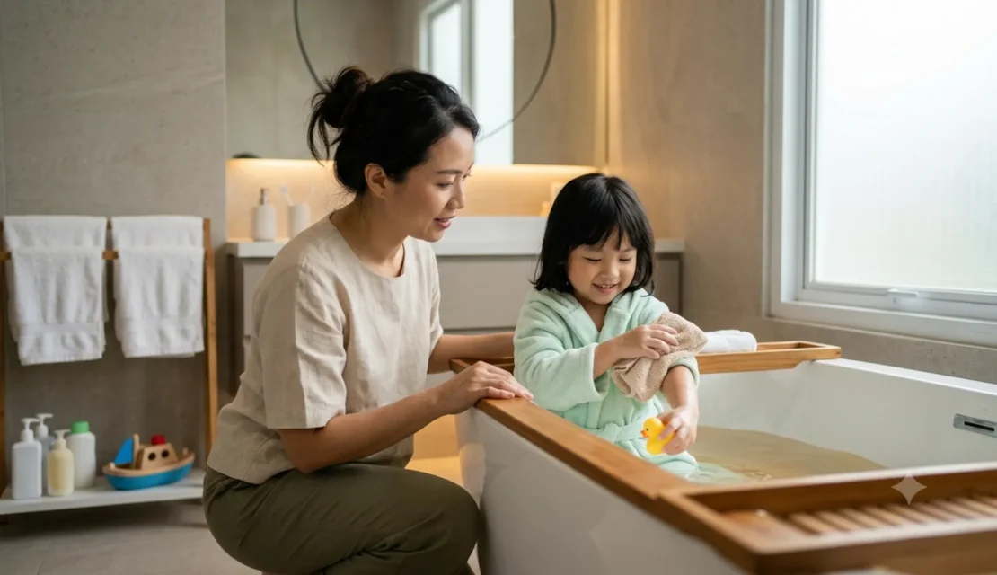 3-child-independent-bath-time-routine-with-parent_www.appletreebsd.com