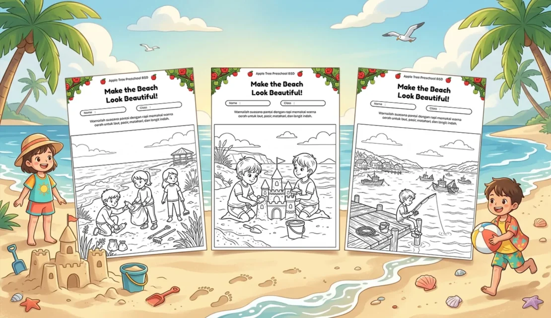 20 Gambar Mewarnai Pantai Indah Untuk Melatih Kreativitas Anak