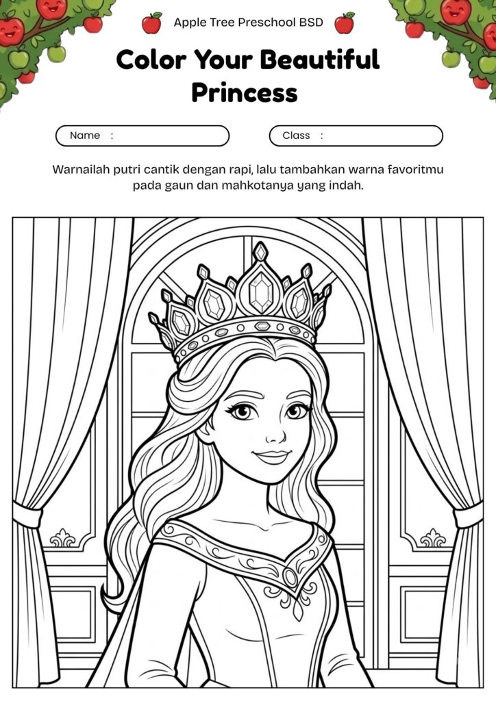 02-gambar-princess-dengan-mahkota-untuk-mewarnai