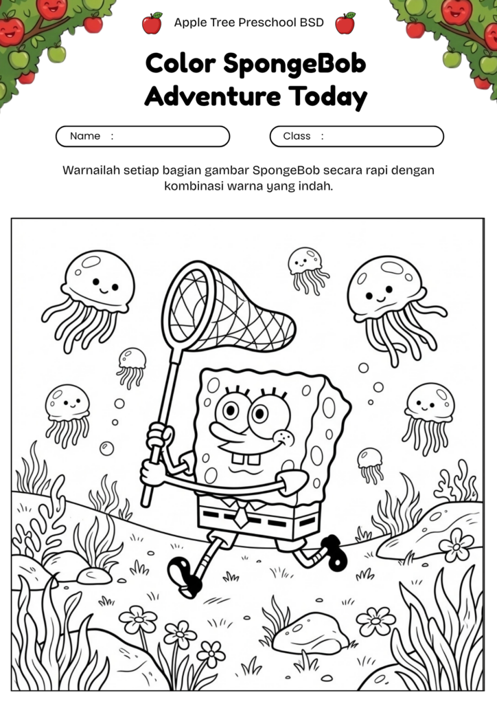 02-mewarnai-spongebob-jaring-ubur-ubur-jellyfish-net-coloring-page