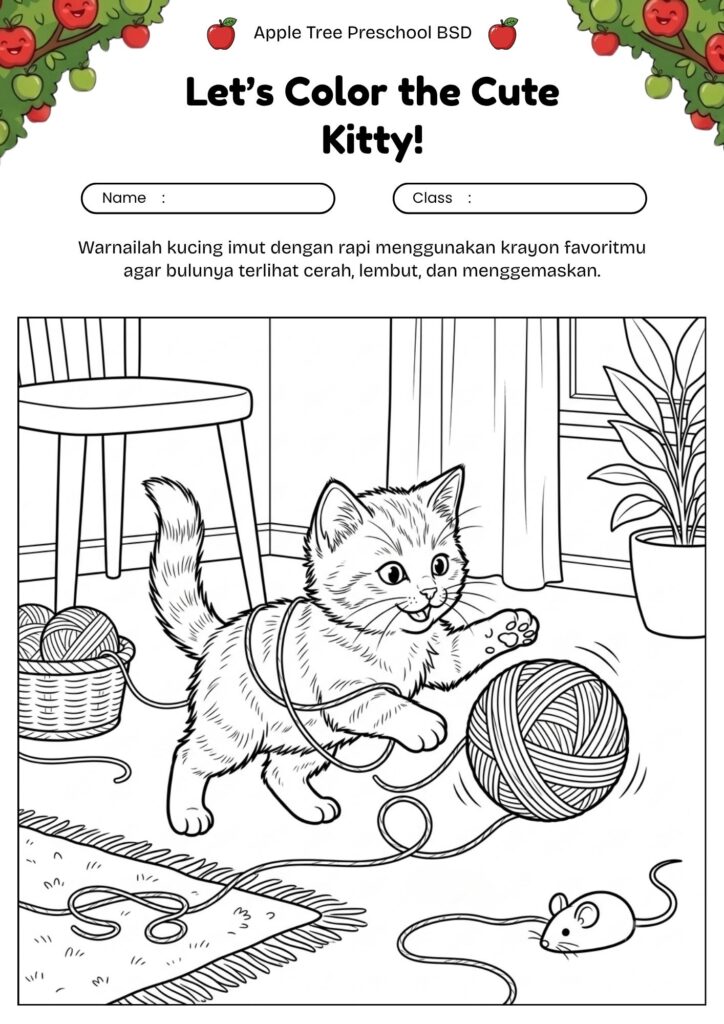 02_gambar_mewarnai_anak_kucing_bermain_bola_benang