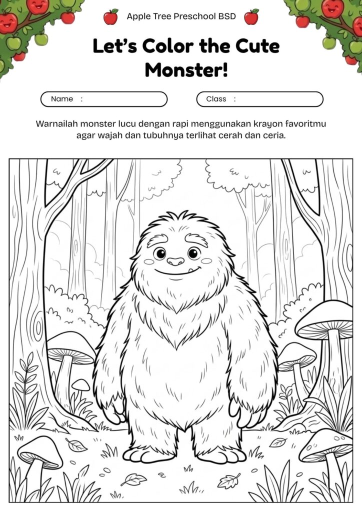 02_gambar_mewarnai_monster_bulu_tebal_di_hutan_kabut