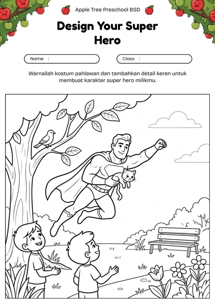 03-gambar-mewarnai-super-hero-superman-menolong-anak-kucing