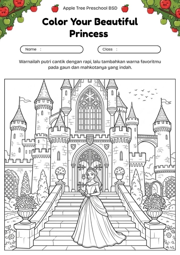 03-gambar-princess-di-istana-kerajaan-untuk-mewarnai