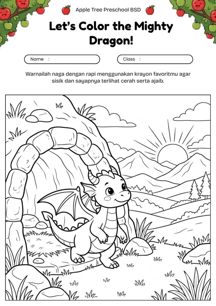 03_gambar_mewarnai_naga_lucu_anak_naga_keluar_dari_gua_saat_pagi