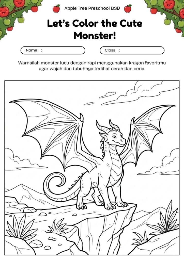 04_gambar_mewarnai_monster_bersayap_di_atas_tebing_fantasy