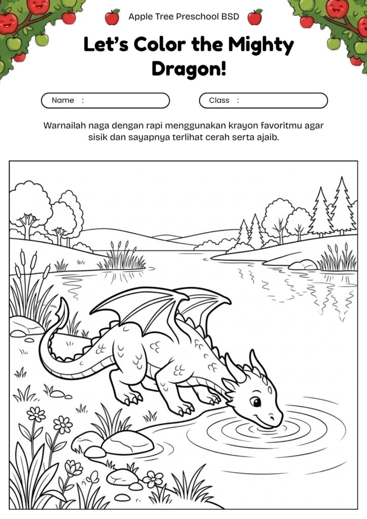 04_gambar_mewarnai_naga_lucu_naga_minum_di_tepi_danau