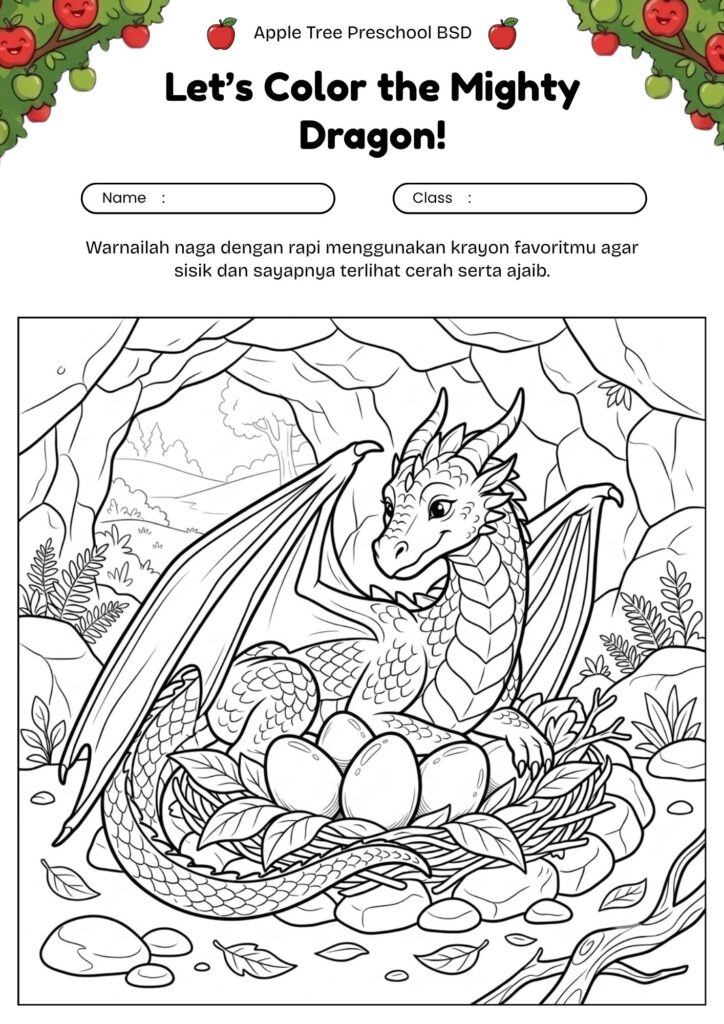 05_gambar_mewarnai_naga_lucu_naga_menjaga_telur_di_sarang_batu