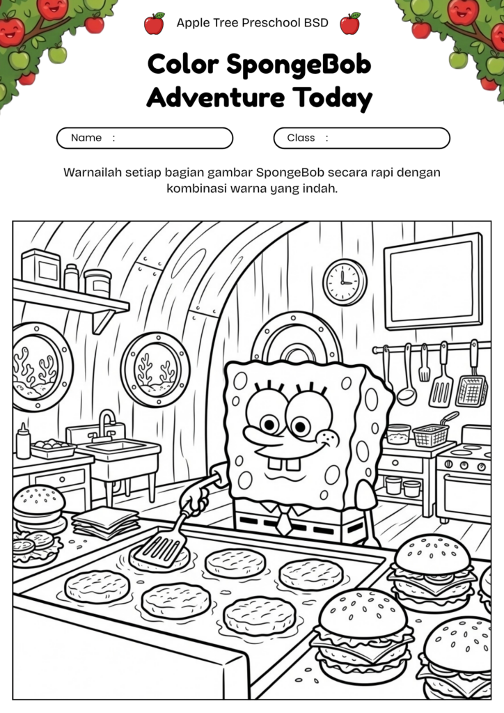 06-mewarnai-spongebob-memasak-krabby-patty-cooking-coloring-page