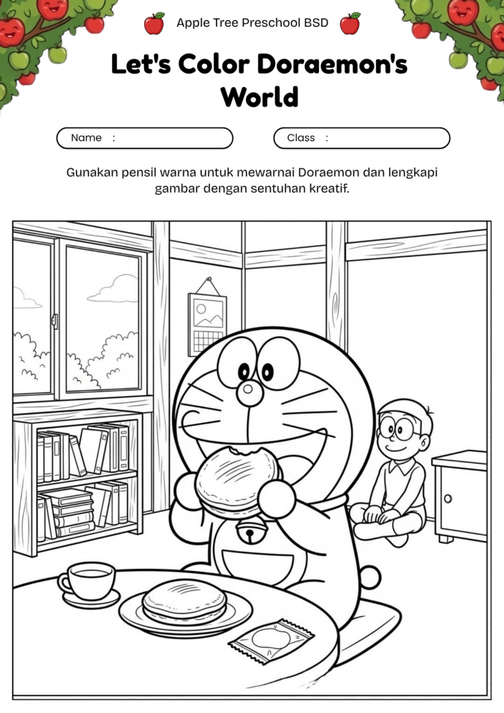06_gambar_mewarnai_doraemon_makan_dorayaki_doraemon_eating_dorayaki_coloring_worksheet