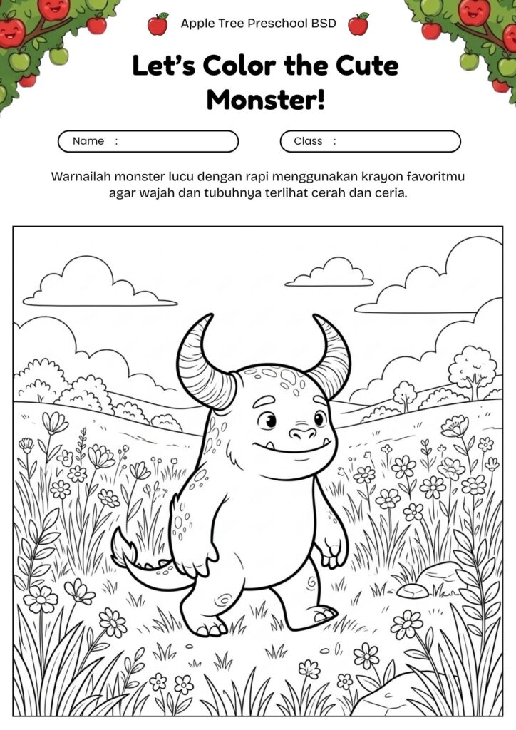 06_gambar_mewarnai_monster_bertanduk_dua_di_padang_rumput