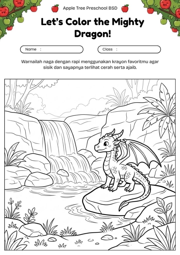 08_gambar_mewarnai_naga_lucu_naga_mengamati_air_terjun