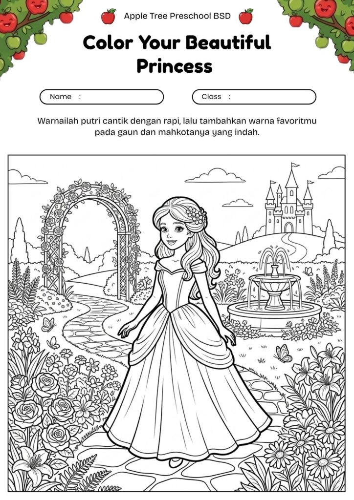 09-gambar-princess-di-taman-bunga-untuk-mewarnai