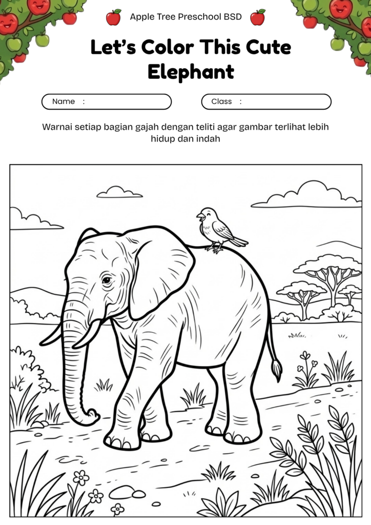 09_gambar_mewarnai_gajah_dengan_burung_di_punggung