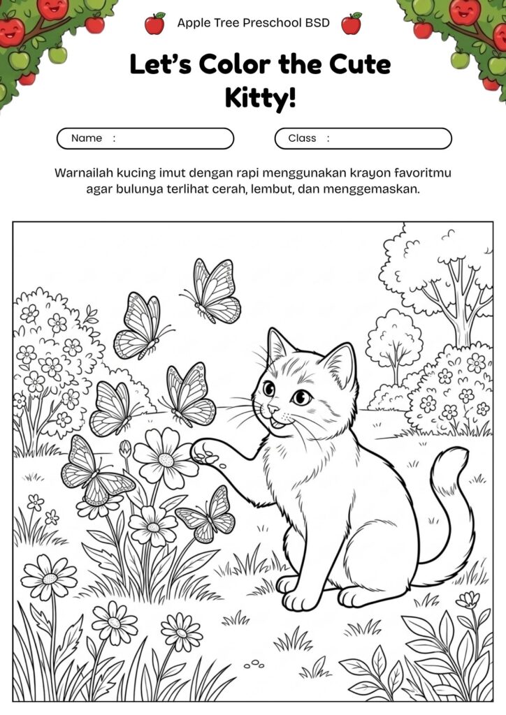 10_gambar_mewarnai_kucing_bermain_dengan_kupu_kupu