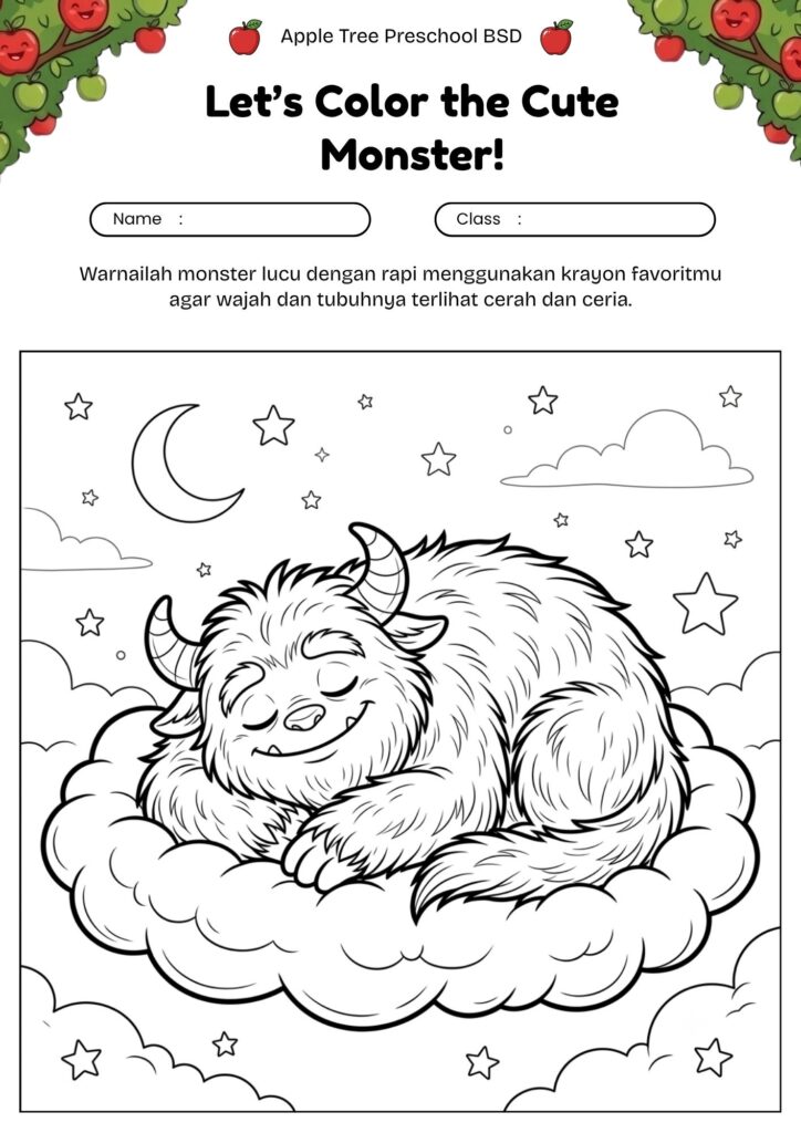 11_gambar_mewarnai_monster_bulu_panjang_tidur_di_awan