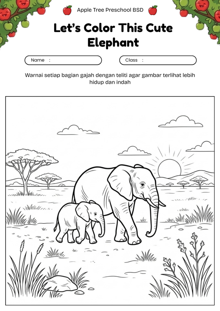12_gambar_mewarnai_gajah_saat_matahari_terbit