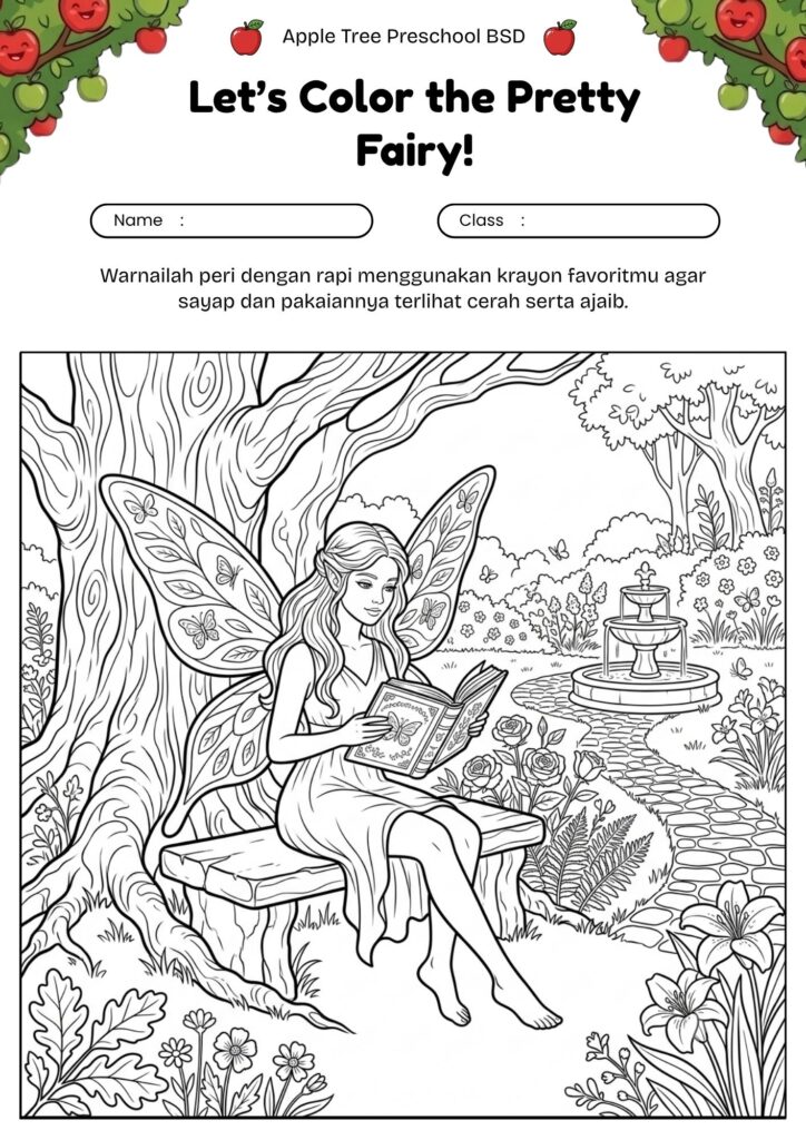 12_gambar_mewarnai_peri_membaca_buku_di_taman